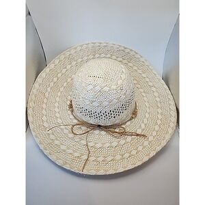 Womens Kooringal Paper Straw Floppy Sun Hat Adjustable 78 cm Tan White